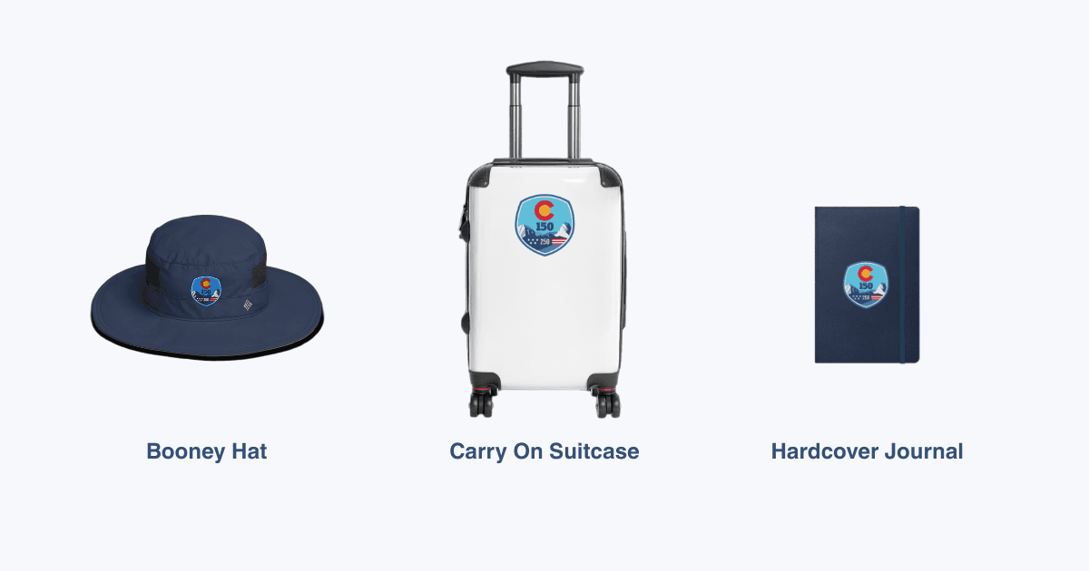 Booney Hat, Carry On Suitcase and Hardcover Journal prizes