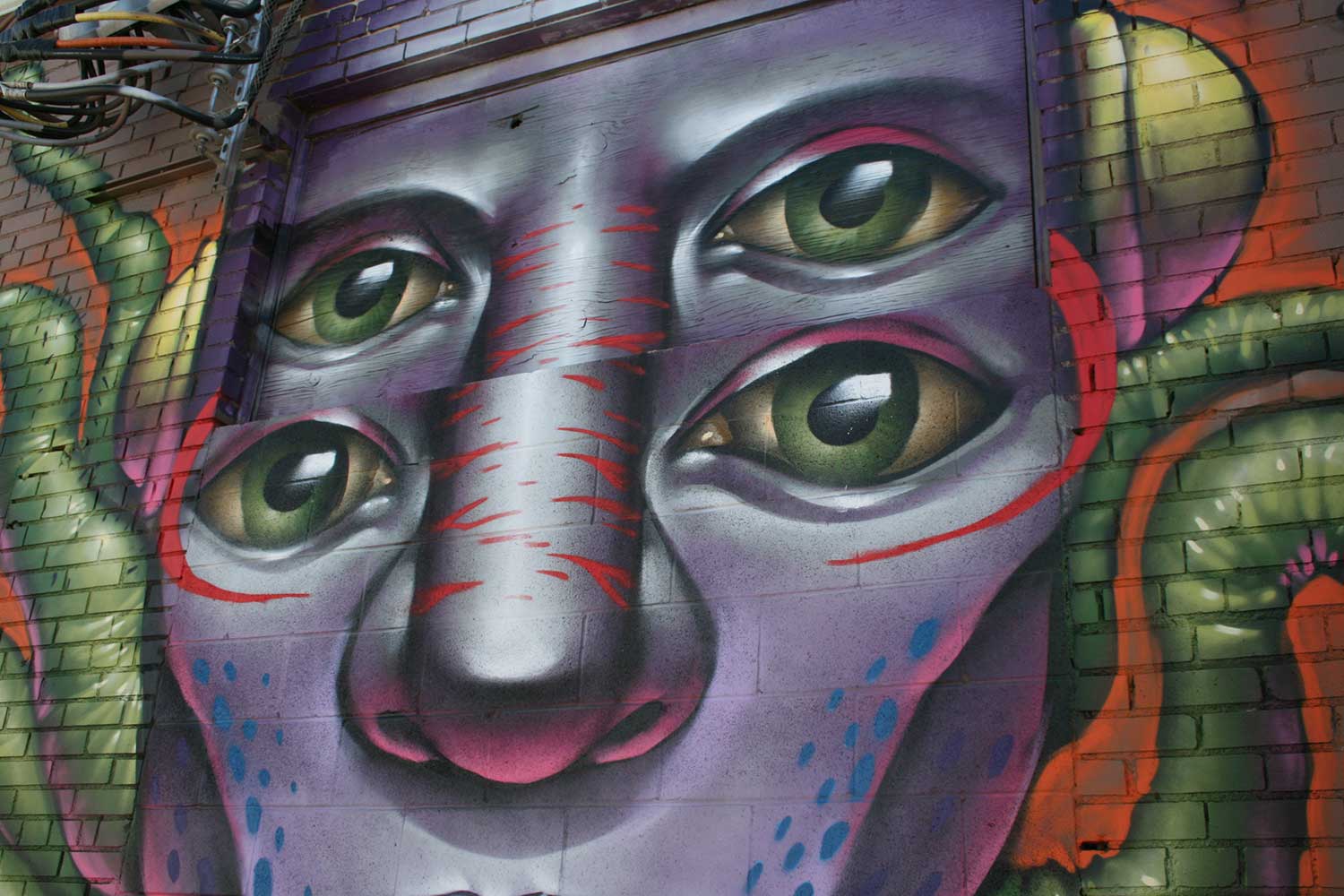 Mural with four eyes in Denver's RiNo Creative District