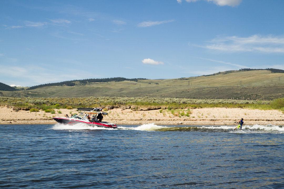 A boat gets ready to pull a water skier at Wolford Mountain Reservoir in Kremmling