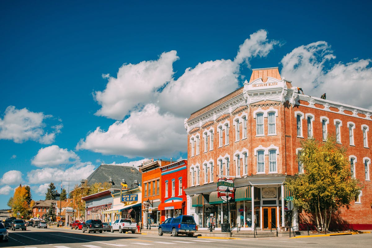 The Victorian mining-era downtown hotels and shops of Leadville, Colorado.