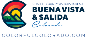 Logo reading Chaffee County Visitors Bureau Buena Vista & Salida Colorado, Colorful Colorado.com