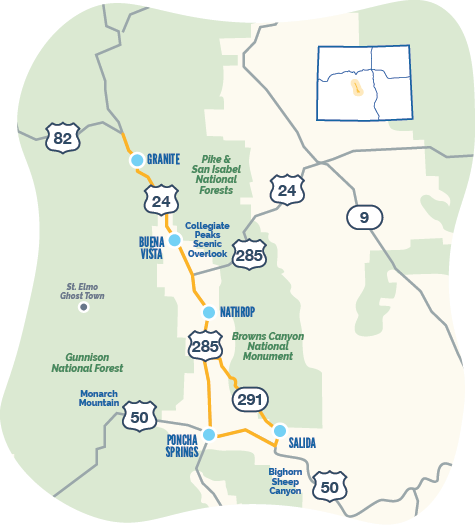 Map of Collegiate Peaks Byway