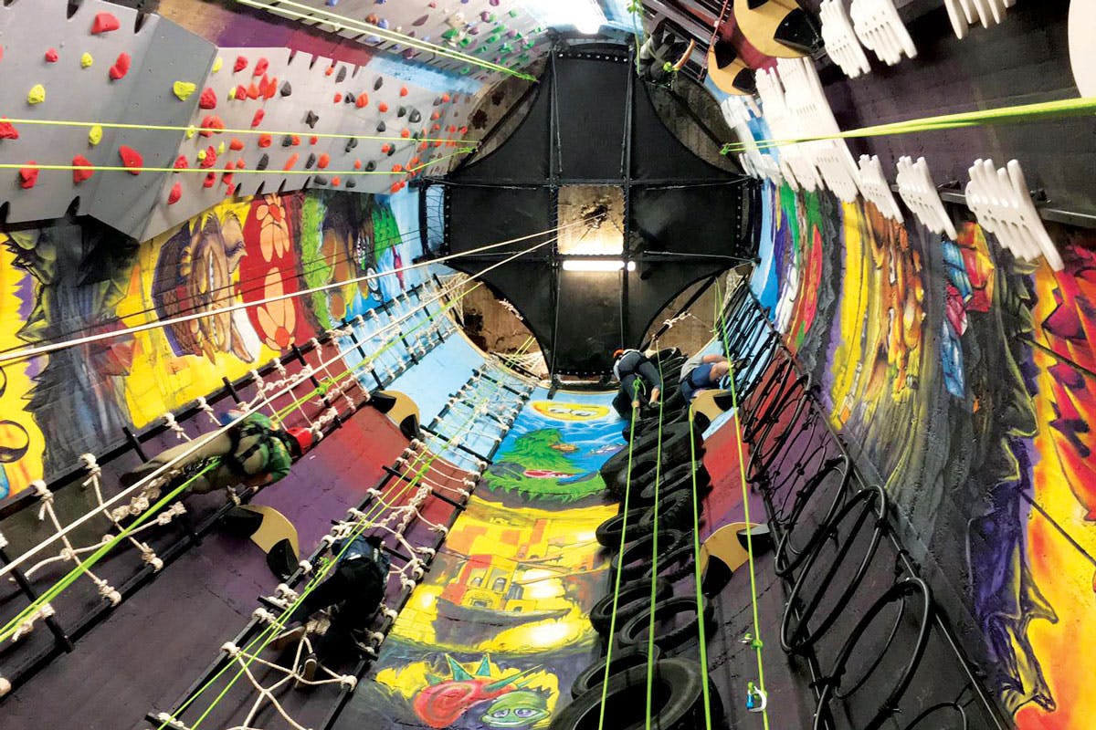 An old silo now features a variety of climbing courses inside, including rock, tire and rope ladder courses in Grand Junction, Colorado.