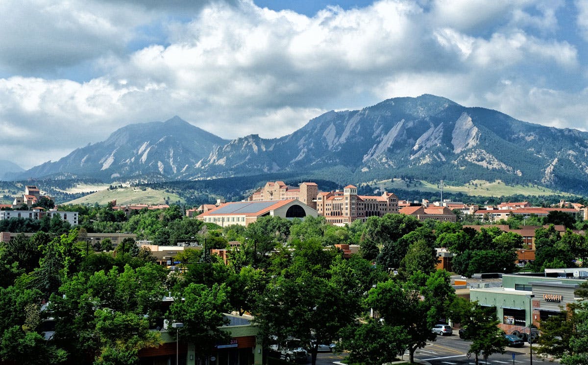 The Flatirons mountains and University of Colorado Boulder