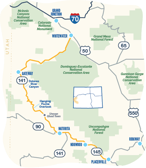 Map of Unaweep Tabeguache Byway