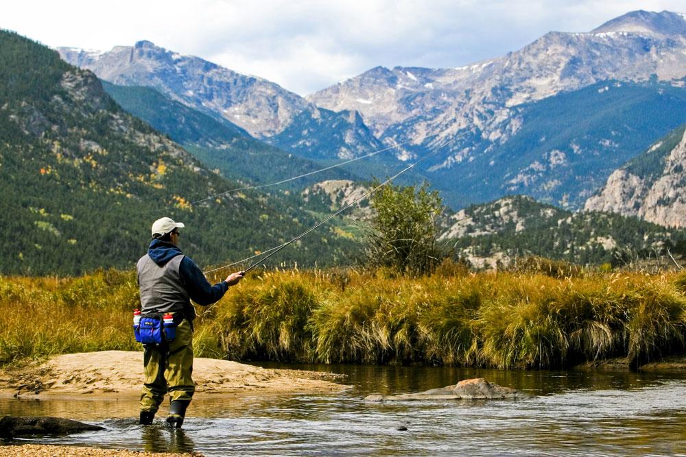 A fisher casts a line in a stream in Rocky Mountain National Park near Estes Park.