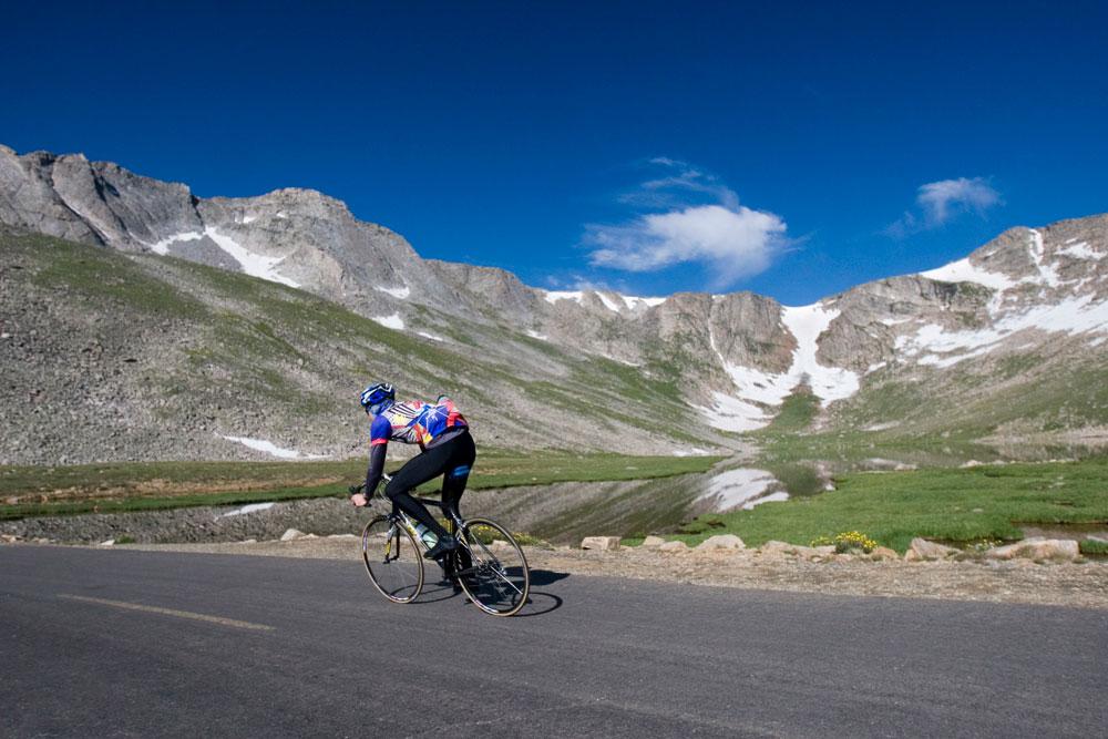 Cycling down the 14,264-foot Mount Blue Sky