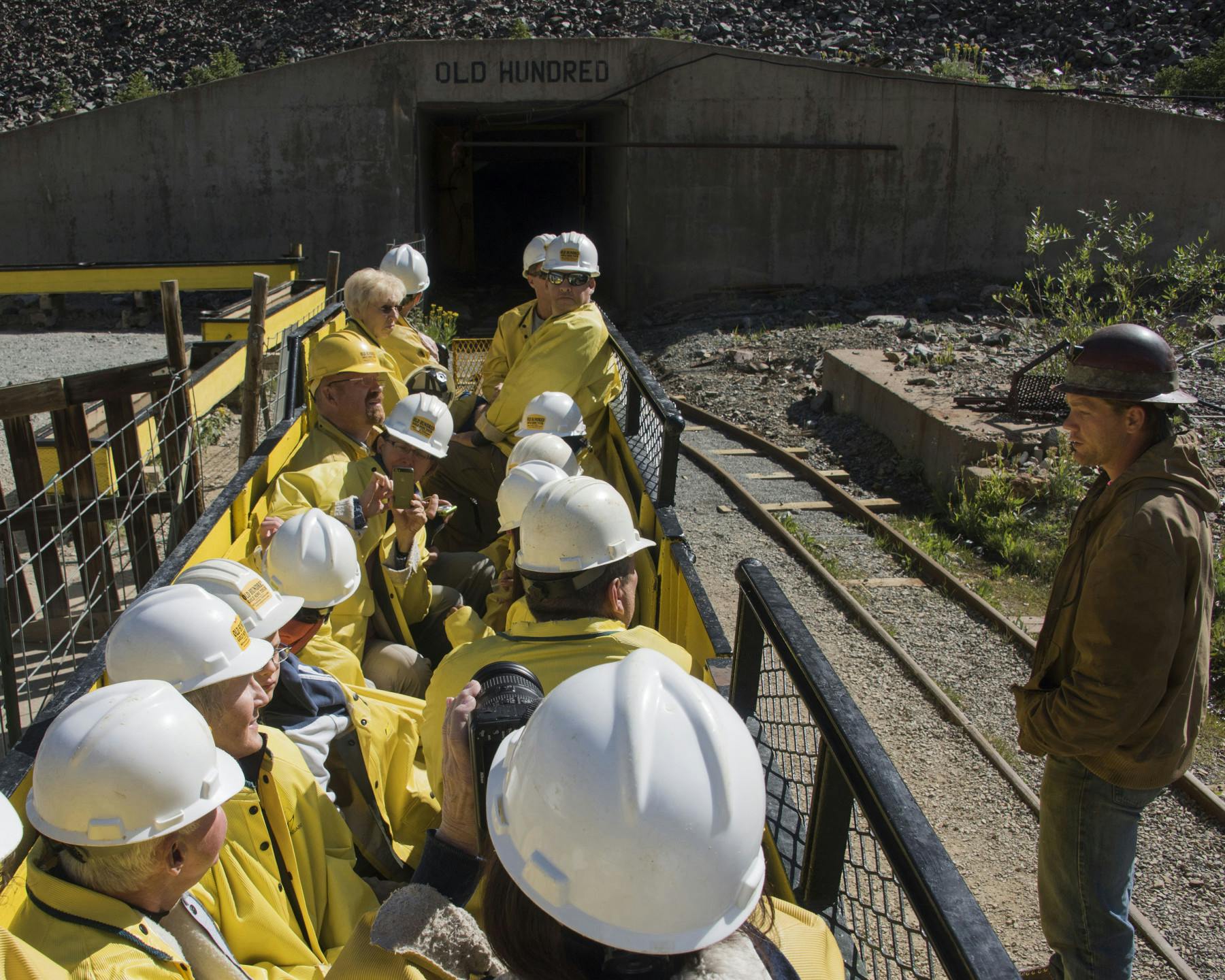 ride the mine tram: your trip into the heart of 13,240 foot galena mountain begins with a ride on an original battery-powered mine tram. this car was originally built for ouray’s famous campbird mine! all our equipment is authentic from the san juans and  photo