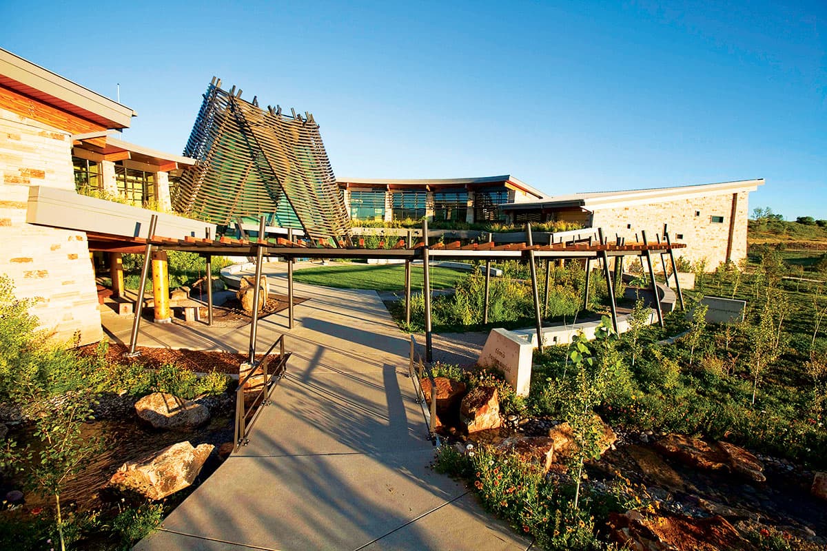 At path to an outdoor garden at Southern Ute Cultural Center and Museum in Ignacio
