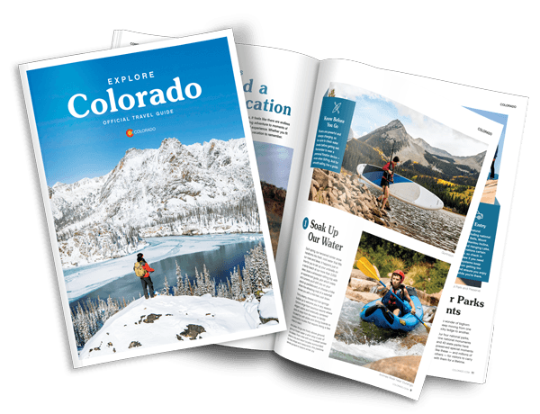 The cover of the 2025 official vacation guide to colorado