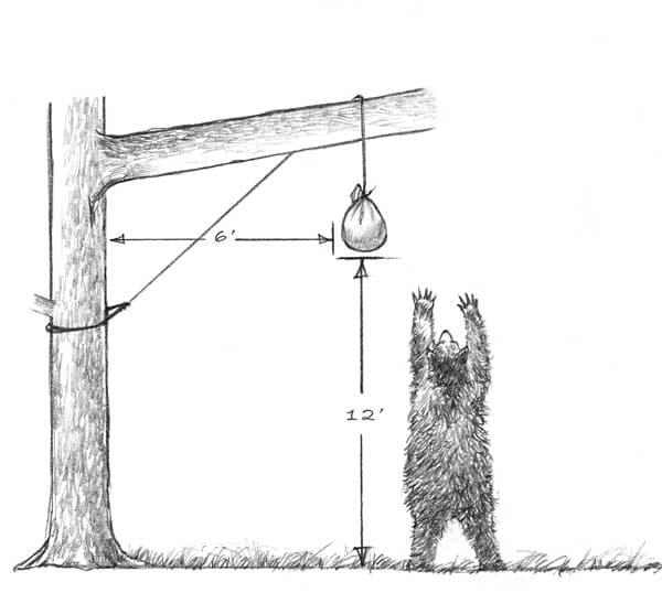 Image of foot hanging 12 feet off the ground a bear who can't reach it