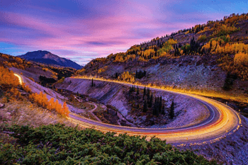 sunset on the winding San Juan skyway