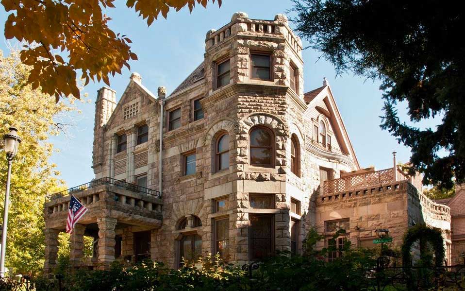 Historic Castle Marne B&B in Denver, a large, stone castle-like building with