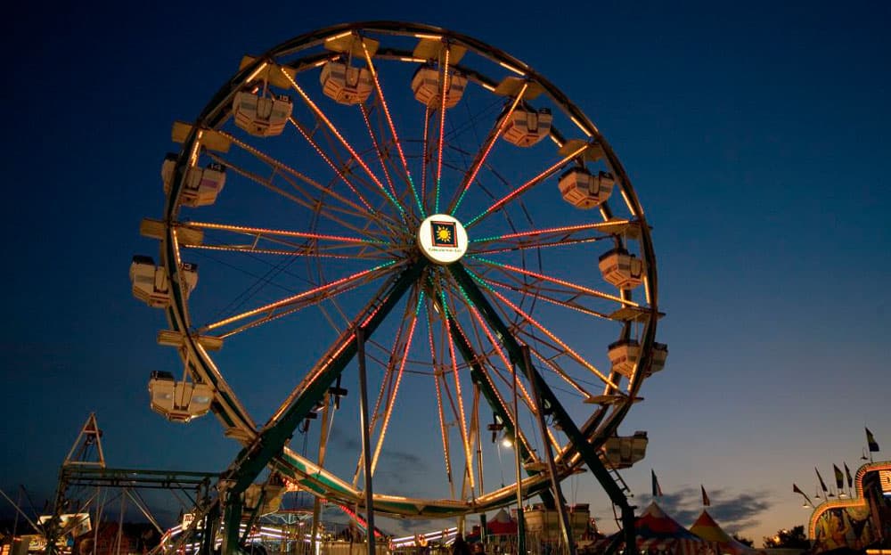 Ferris wheel at the Colorado State Fair in Pueblo, CO at night